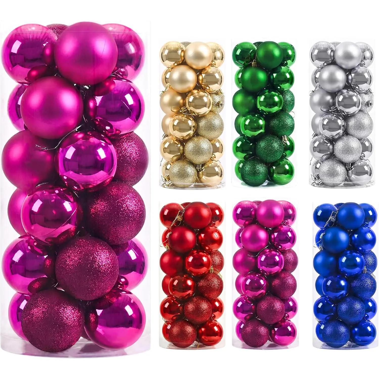 24ct Rose Red Shatterproof Synthetic Plastic Christmas Ball Set - 1.18in Hook-Attached Lightweight Lace Decorations for Xmas Tree, Festive Holiday Events