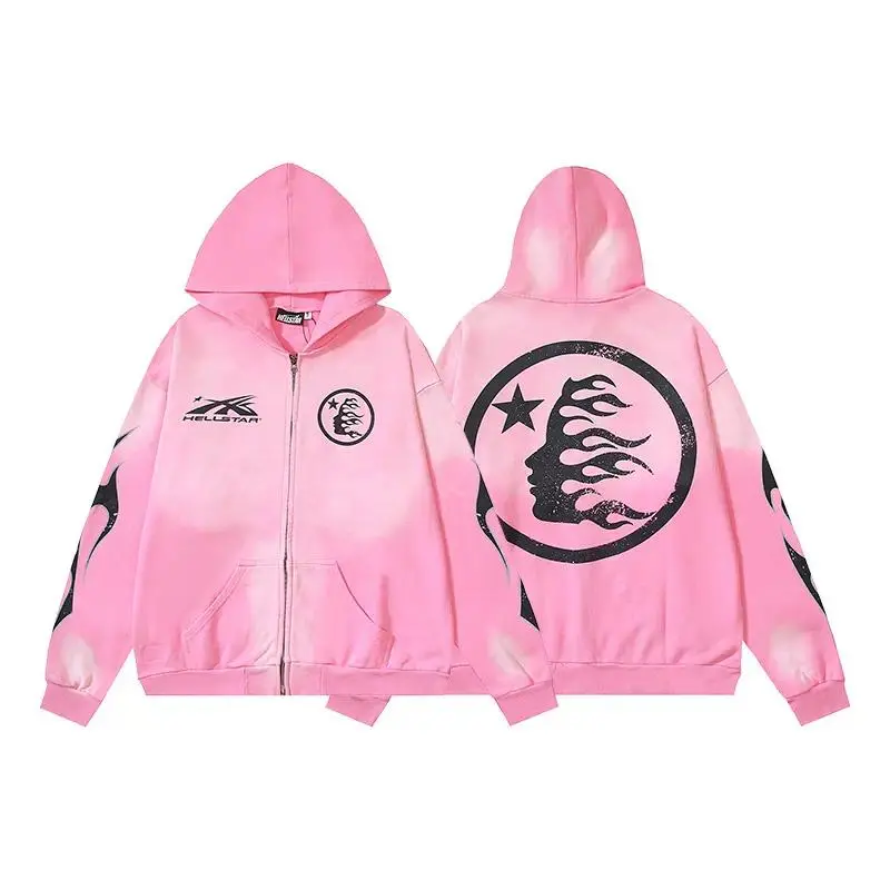 2026 HELLSTAR 100% Cotton Certified Washed Red Pullover Hoodie, Tribal Gothic Graphic, Y2K Streetwear, Standard Fit
