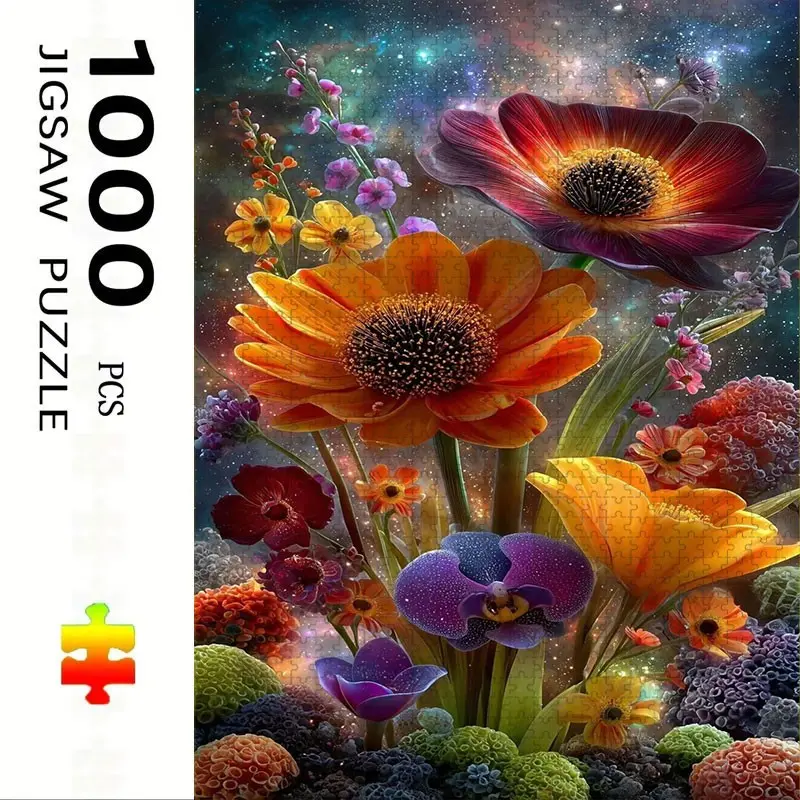 1000 Piece Space Flower Puzzle, Large Adult Family Interactive Toy, DIY Home Decor Brain Challenge, Holiday Theme, Durable Puzzle