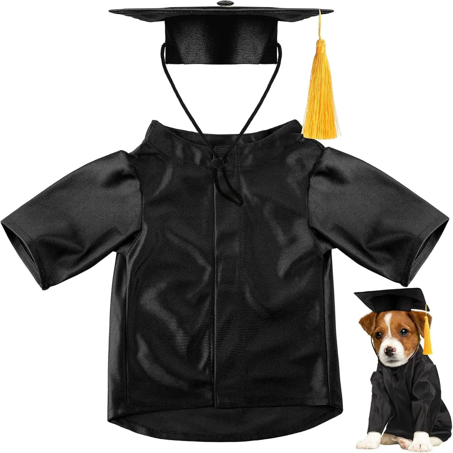 Washable Polyester Pet Graduation Costume - Cap and Gown, Meaningful Photography Props for Dogs and Cats, Black, M, Chest Size:20.08 Inches, Back Size:12.2 Inches