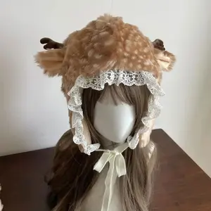 Faux Fur Lace Winter Hat Performance Costume Thicken Reindeer Furry Boots Socks Cover Leg Warmers Chrismas Gifts Ear Protection