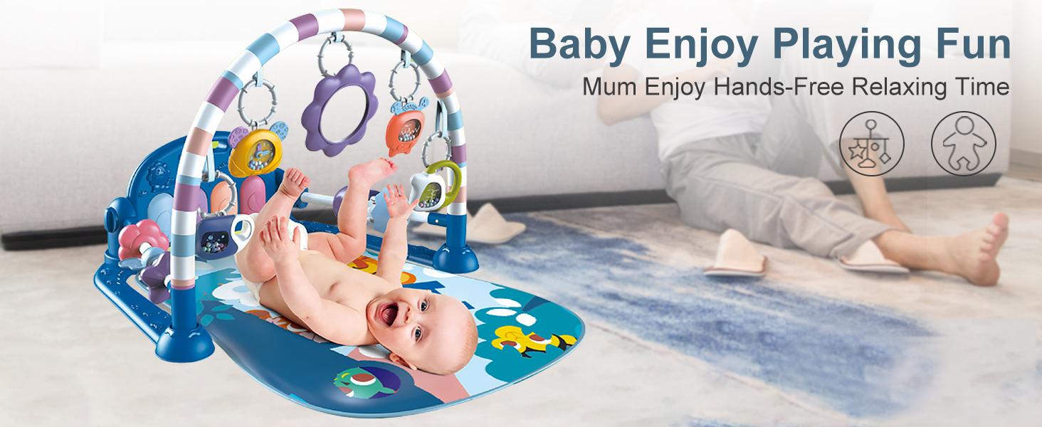 dearlomum Baby Play Mat Gym, Funny Play Piano Tummy Time Activity Mat with 5 Infant Sensory Toys, Music and Lights, Boy & Girl Gifts for Newborns 0 to 3 6 9 12 Months (Pink)