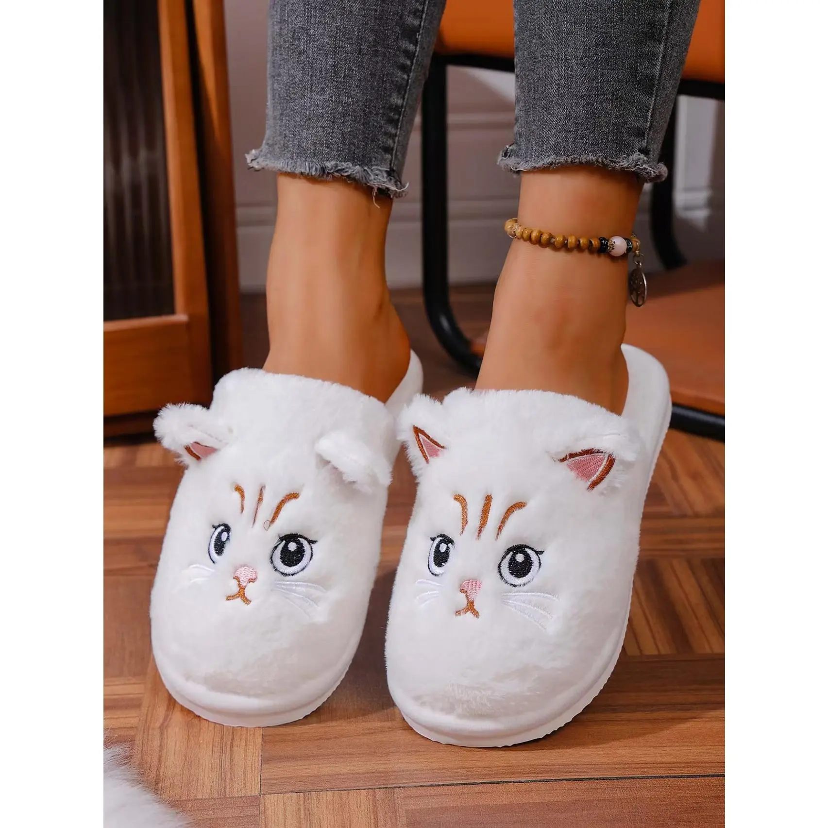 Women's & Men's Cat Theme Faux Fur Fuzzy Fashion Slippers - Winter Warm Cozy House Fur Slides