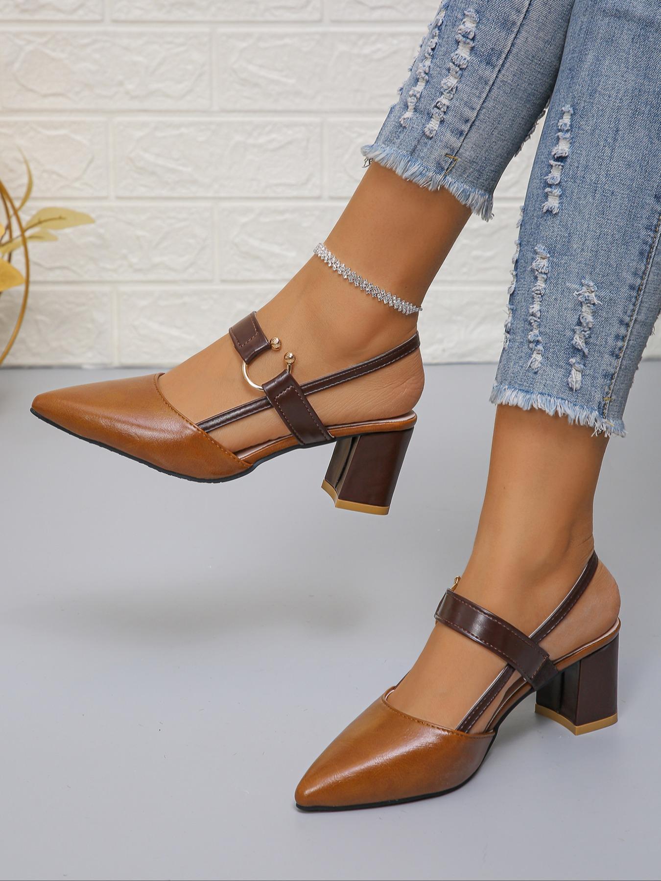 Fashionable Solid Color Slingback Heels, 1 Pair Elegant Pointed Toe Heels for Daily Wear, Casual Versatile Women's Shoes