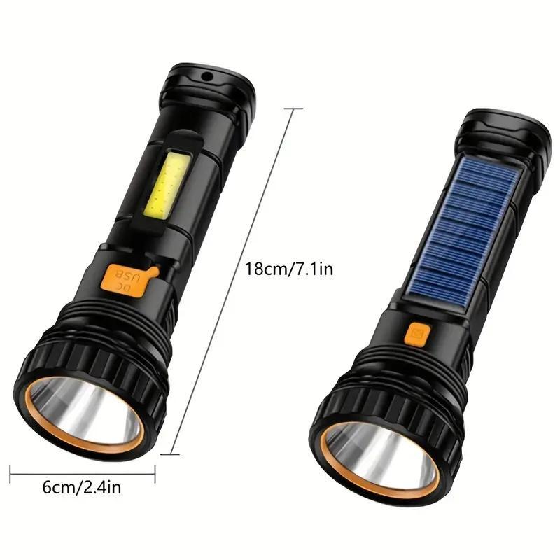 Portable Outdoor Solar Flash Light, USB Rechargeable Handheld Bright Flashlight for Men, Outdoor Flashlights, Multifunctional Emergency LED Torch Light For Camping