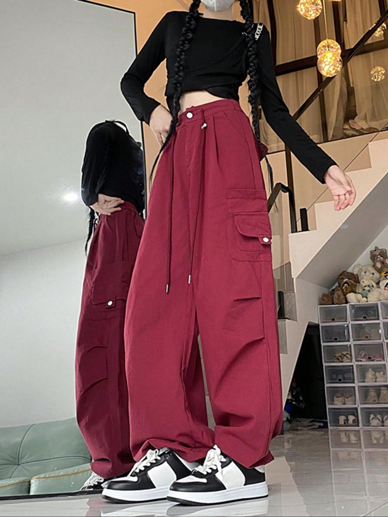 Women's Solid Wide Leg Pants, Loose Legged Pants, Baggy Legged Pants, Casual Comfy Trousers for Daily Wear, Ladies Bottoms for All Seasons
