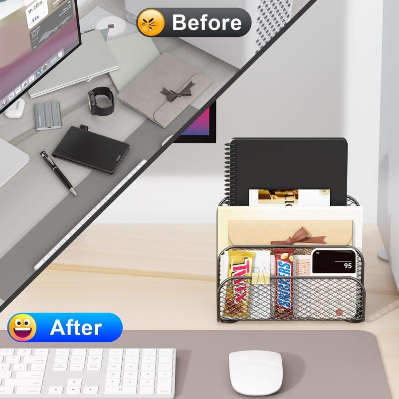 Mail Organizer Countertop, Metal File Holder with 3-Slot, Bill Organizer for Office Receipts and Letter Paper Storage (Black)