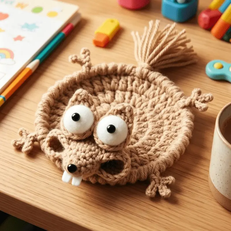 Handmade Squirrel-Shaped Coasters, Crocheted Trivets, Whimsical Desktop Ornaments, Perfect Gifts for Family Gatherings, Parties, Holiday Decor