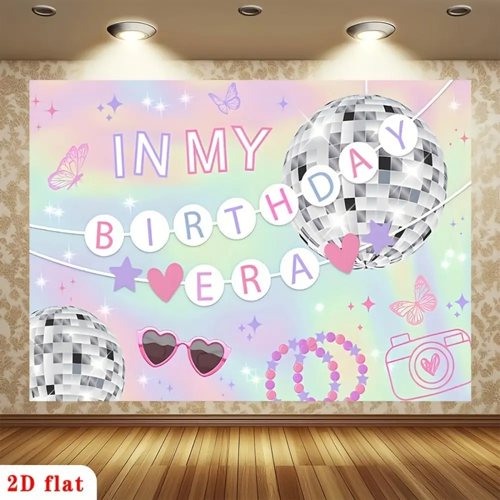 2D Flat, [party Backdrop] 2D Flat Banner, 1pc Pastel Rainbow Backdrop, Disco Balls, Heart Decor, "In My Birthday Era" Playful Lettering Polyester Backdrop, for Party Decor Farm, Garden, Home, Room, Club, No Ele
