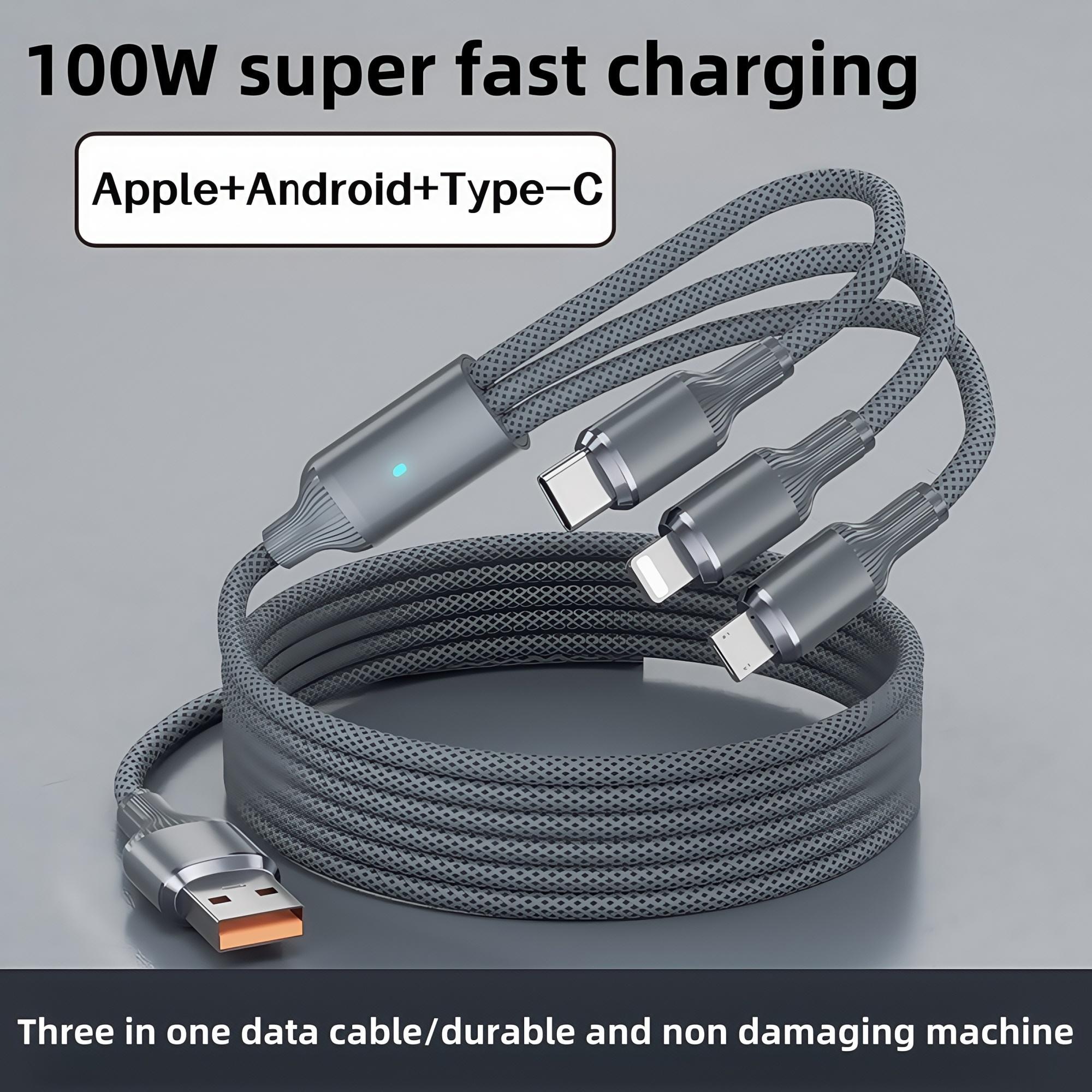 100W Multi-purpose Fast Charging Data Cable, Multifunctional 3 in 1 Fast Charging Cable, Phone Accessories for Huawei, Apple, Android, Electronic, Fast Charging Supported