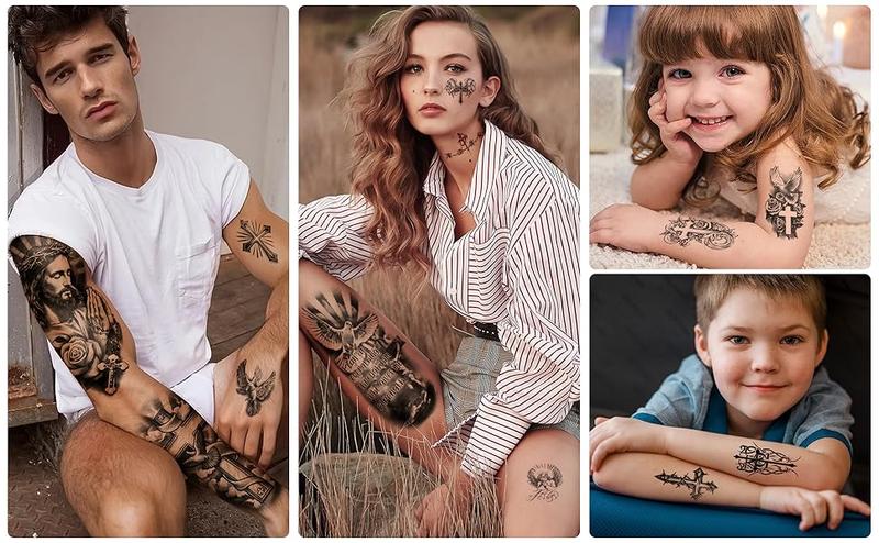 77 Sheets Christian Cross Temporary Tattoo for Women Men, 17 Sheets Half Arm Large Religious Jesus God Fake Tattoos, 60 Sheets Angels Black Christ Tiny for Adult Kids Body Tattoos Stickers Realistic 77 Sheets Christian Cross Temporary Tattoo for Women Men, 17 Sheets Half Arm Large Religious Jesus God Fake Tattoos, 60 Sheets Angels Black Christ Tiny for Adult Kids Body Tattoos Stickers Realistic
