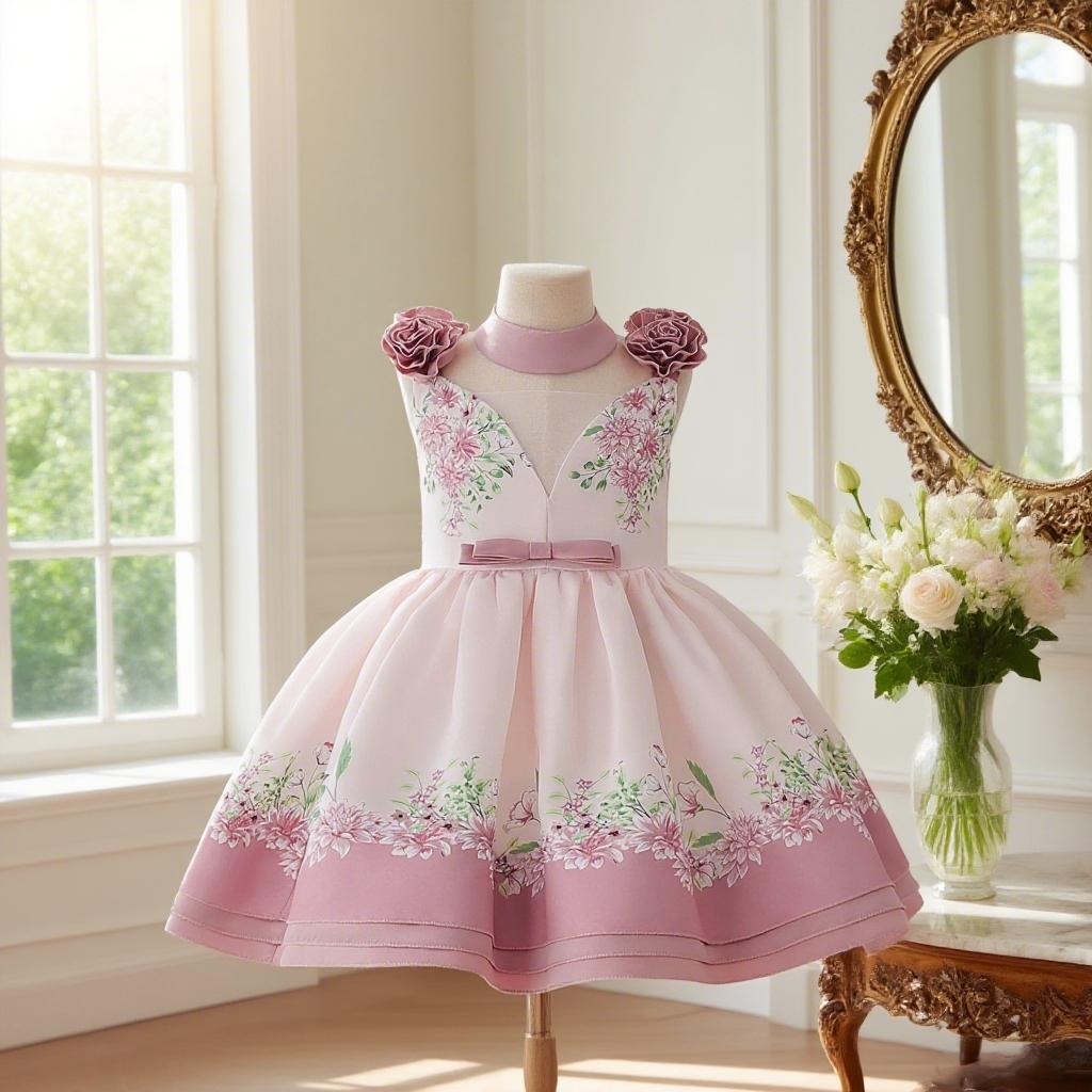 Girls dresses girls party dresses flower girl elegant children's clothing print design elegant high-end dress skirt