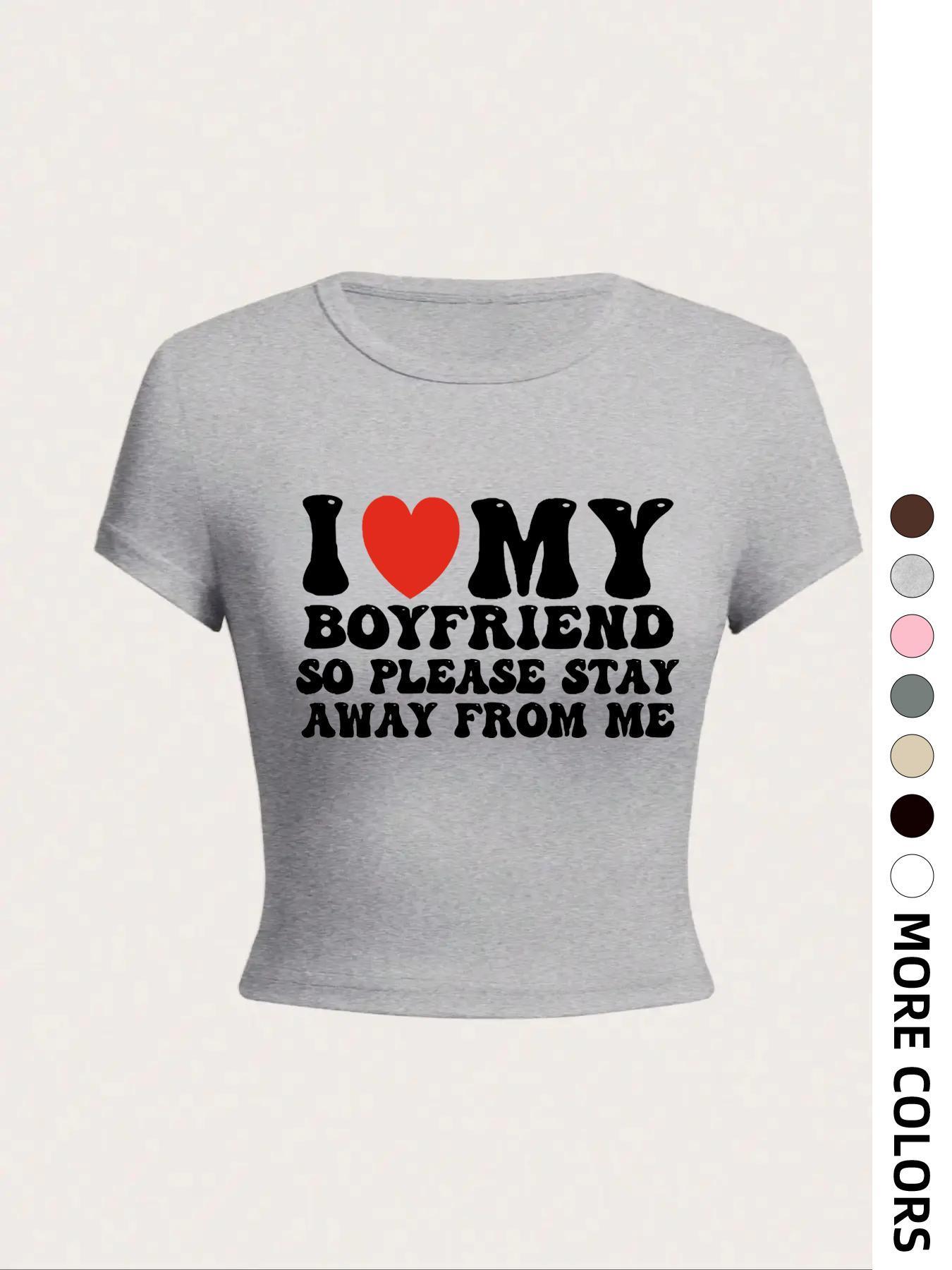 Women's Letter & Heart Print Round Neck Crop Tee, Casual Short Sleeve T-shirt, Summer Clothes, Women's Top for Daily Wear, Womenswear