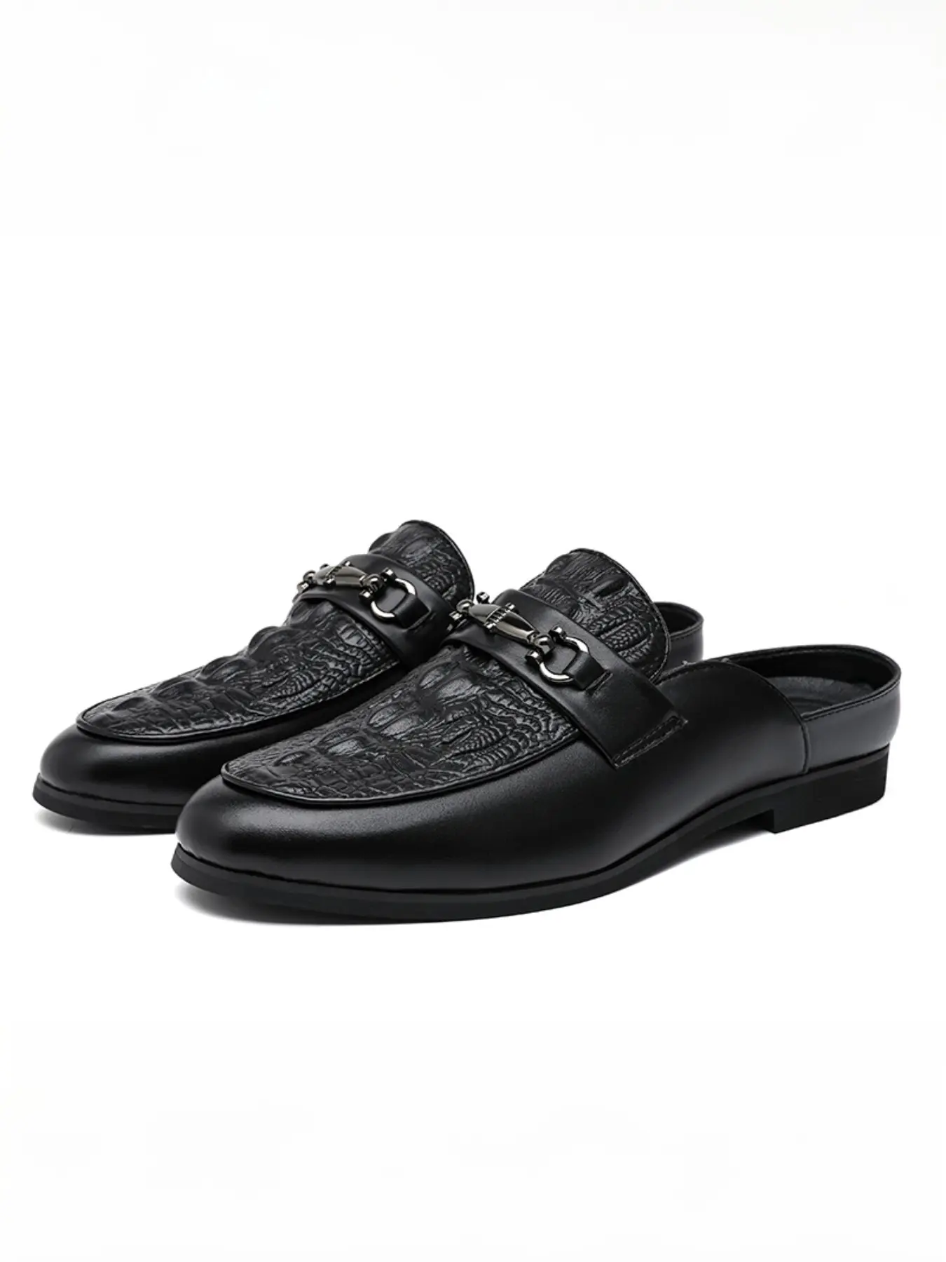 Fashion Crocodile grain Slip-On Backless Loafers, Trendy Mule Shoes, No-Heel Lazy Half Slippers, Ideal for Parties, Dates & Casual Outings, PU Leather Mules