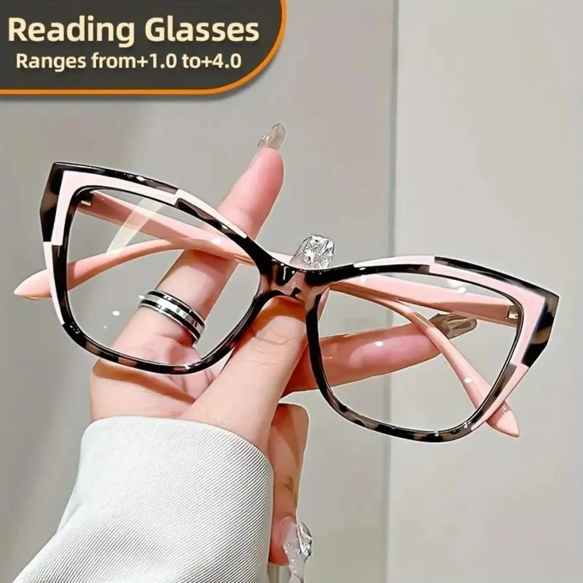 Angular Cat Eye Glasses for Women, Lightweight Non-Prescription Frame with Bluelight Blocking Magnifying Lenses for Reading +1.0-4.0, Magnifying Glasses For Reading, Reading Eyeglasses, Lightweight Durable Glasses, Reading Eyewear