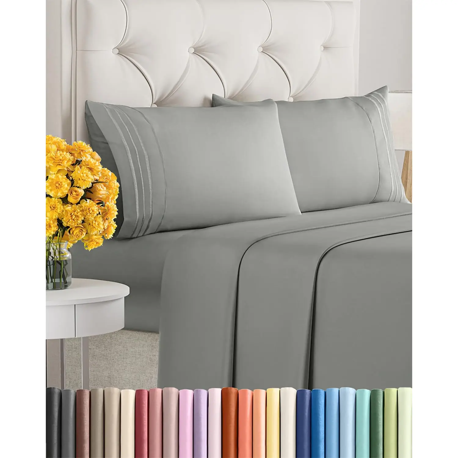 Queen Size 4 Piece Sheet Set - Ultra Soft & Cooling Bed Sheets - Slate Grey,satin,twin,silky,breathable