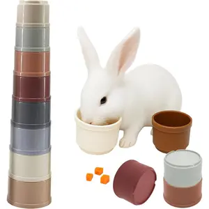 8 Pcs Stacking Cups for Rabbits,Bunny Stacking Cups for Hiding Food and Playing,Nesting Rabbit Toys of Different Sizes,Guinea Pig Stacking Cups (Pastel)