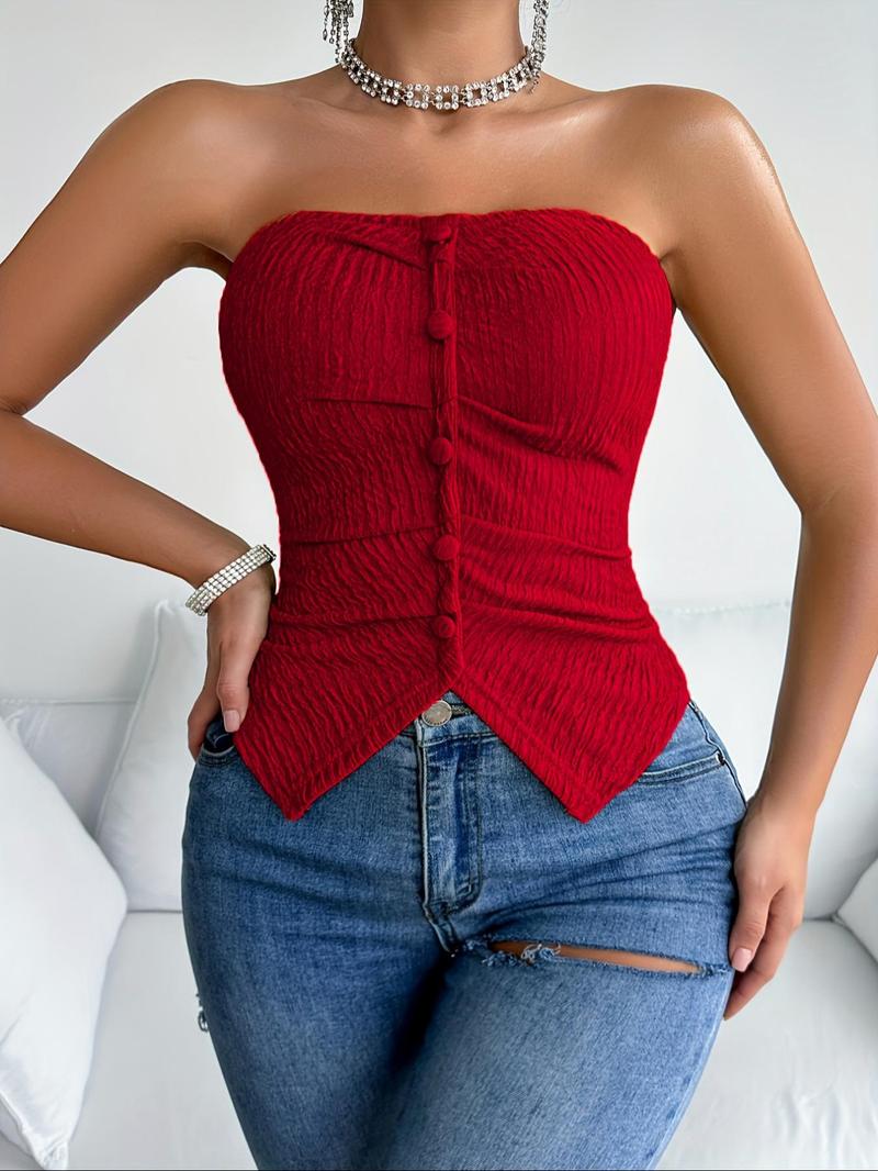 Women's Solid Color Tube Top, Casual Fashion Top for Summer, Women's Clothing for Daily Wear, Camisole Tops