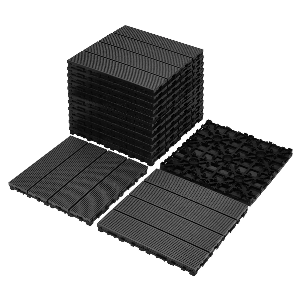 WPC Interlocking Deck Tiles, Wood Plastic Composite Flooring Tiles with Drainable PE Base, Weatherproof Recyclable DIY Snap Floor for Balcony Patio Pool Sauna Shower Sunroom Indoor & Outdoor