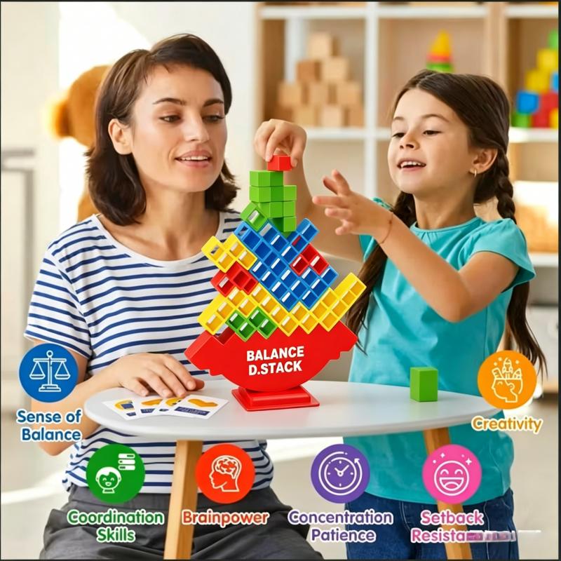 Balance Stacking Game, 64 Pcs Large Size Tetra Tower Stack Blocks, Family Board Game for Kids & Adults, Fun Party Favors for Birthday Christmas Halloween, Educational Toy to Improve Balance & Strategic Thinking, Durable Plastic Stacking Tower
