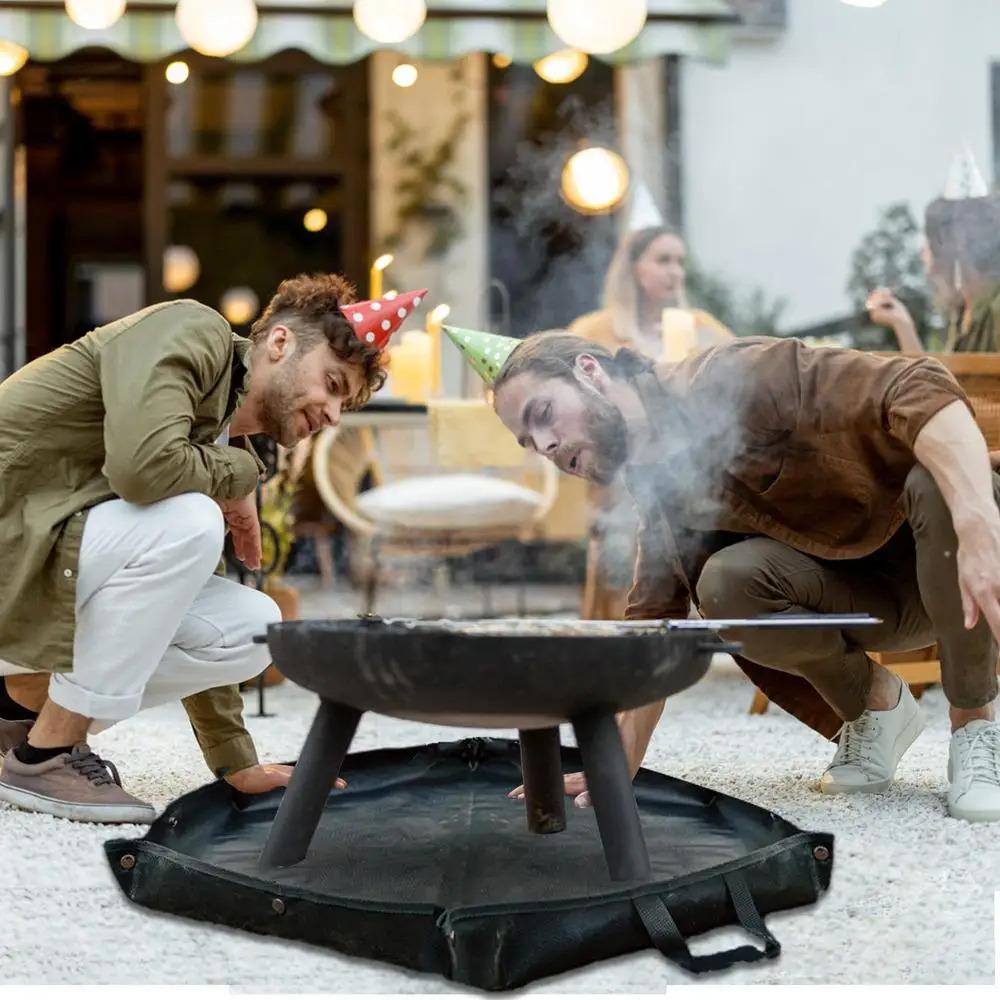 Fire Pit Fireproof Mat Hexagonal Foldable Firewood Bag Ember Mat Heat Resistant Fireproof Pad With Hanger Ear For Camping BBQ