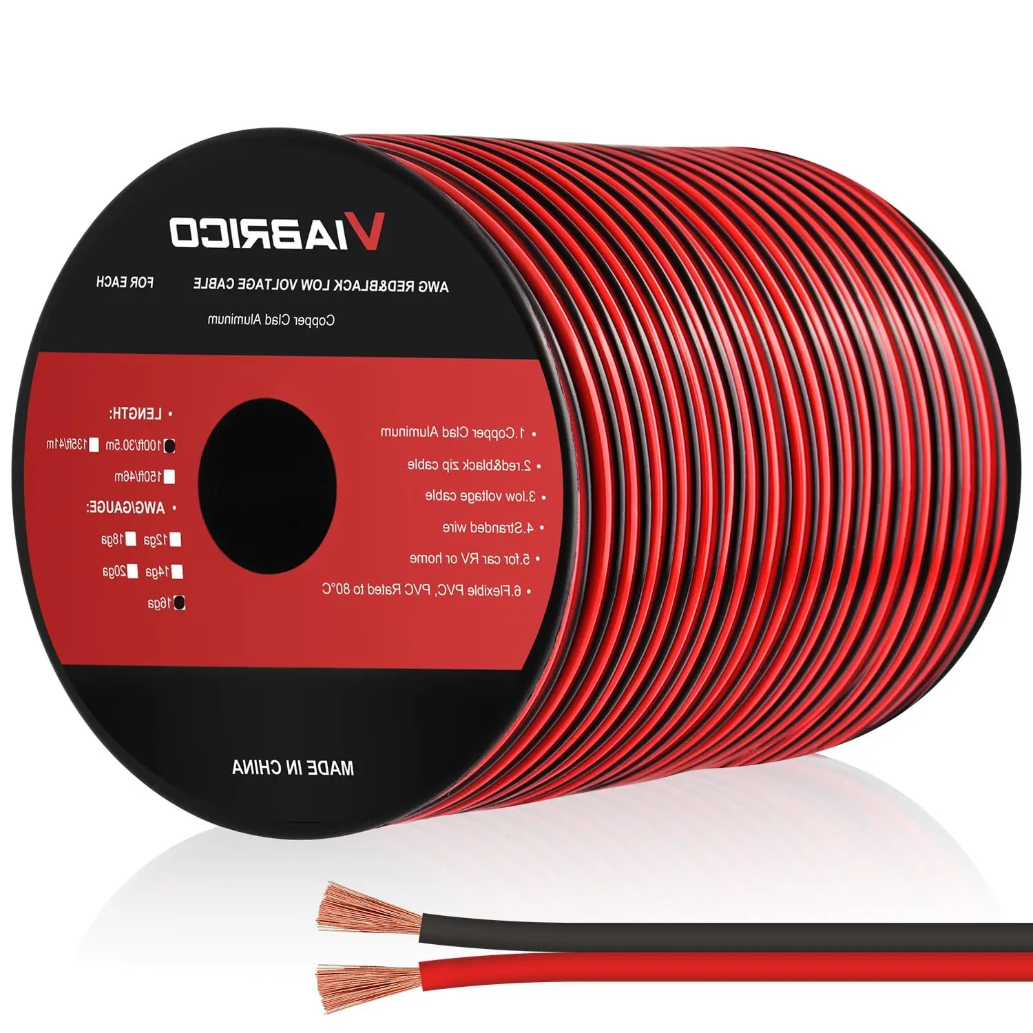 16 Gauge Wire, 16AWG Automotive Wire Electrical Wire 100FT 2 Conductor Red Black 12V/24V DC Cable LED Strips Extension for Light RC Car Speaker