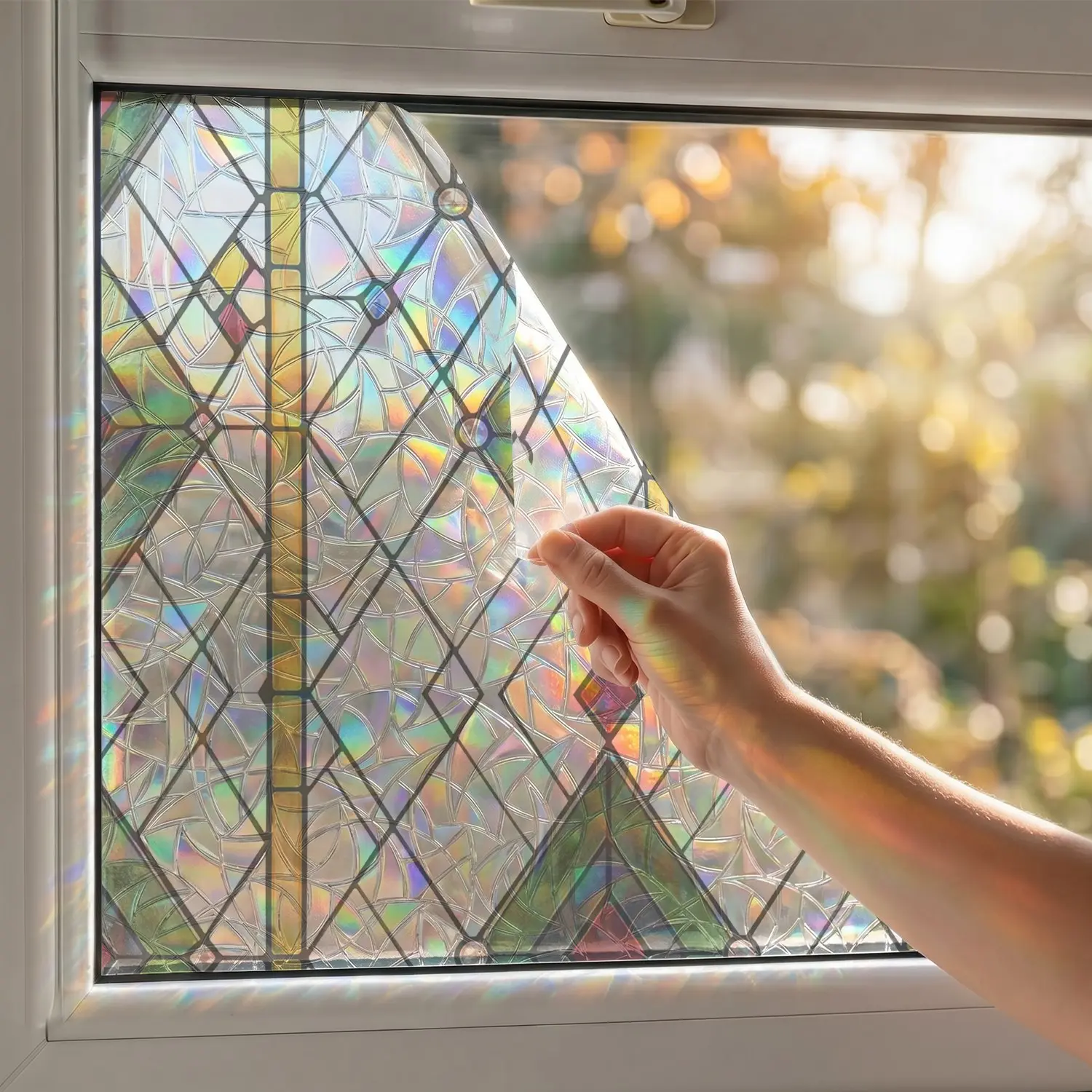 Vintage Stained Glass Static Cling Window Film, Privacy Decorative Window Film, Window Privacy Films, No Glue Removable Reusable Glass Sticker, Light Filtering UV Blocking Art Decor for Bathroom Kitchen Balcony Sliding Glass Door