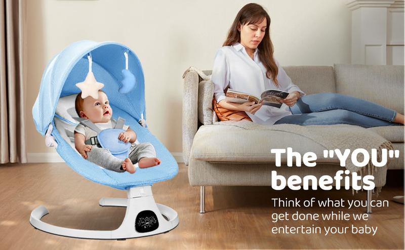 Baby Gift Electric Baby Swing for Infants with 5 Speeds,10 Lullabies,Adjustable Sound Volume,Baby Rocker, Baby Bouncer,Baby Electric Bassinet,Indoor & Outdoor Use,Remote Control,Grey