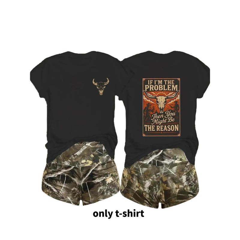 only tee Women's T-Shirt, Fashion Apparel, Breathable Comfortable Fabric, Round Neck Short-Sleeve, Loose-Fit, Western Skull & Slogan Graphics Streetwear, Shortsleeve, T Shirts, Basic,back to school,back to school shopping, Hoodie,Sweatshirt,gifts