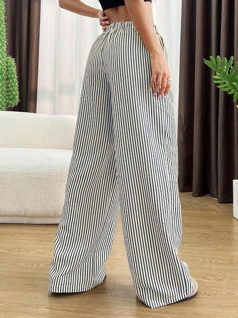 Valentine's Day Women's Striped Print Drawstring Waist Pants, Casual Comfy Wide Leg Trousers for Daily Wear, Ladies Bottoms for All Seasons