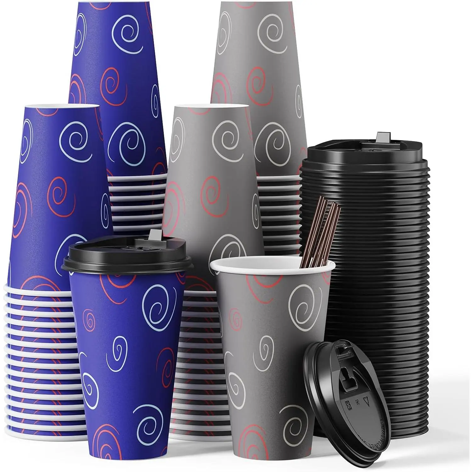 16 oz Disposable Paper Cups, 100 Pack Coffee Cups with  |  and Straws Included,To Go Paper Cups,Big,Hot Coffee  Latte,Morning Commute,Office Desk,,Cafe Shop