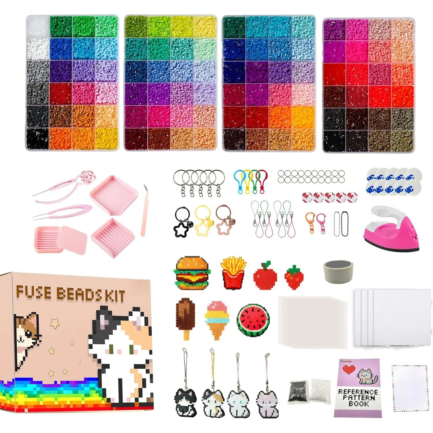 Fuse Beads Kit-Easy DIY-96 Colors 53000 2.6mm, 200+ Patterns, Built-in Iron| DIY Crafts Supplies for Women, Art Decorations for Room, Ideal Gift,Pixel Art,All-in-One