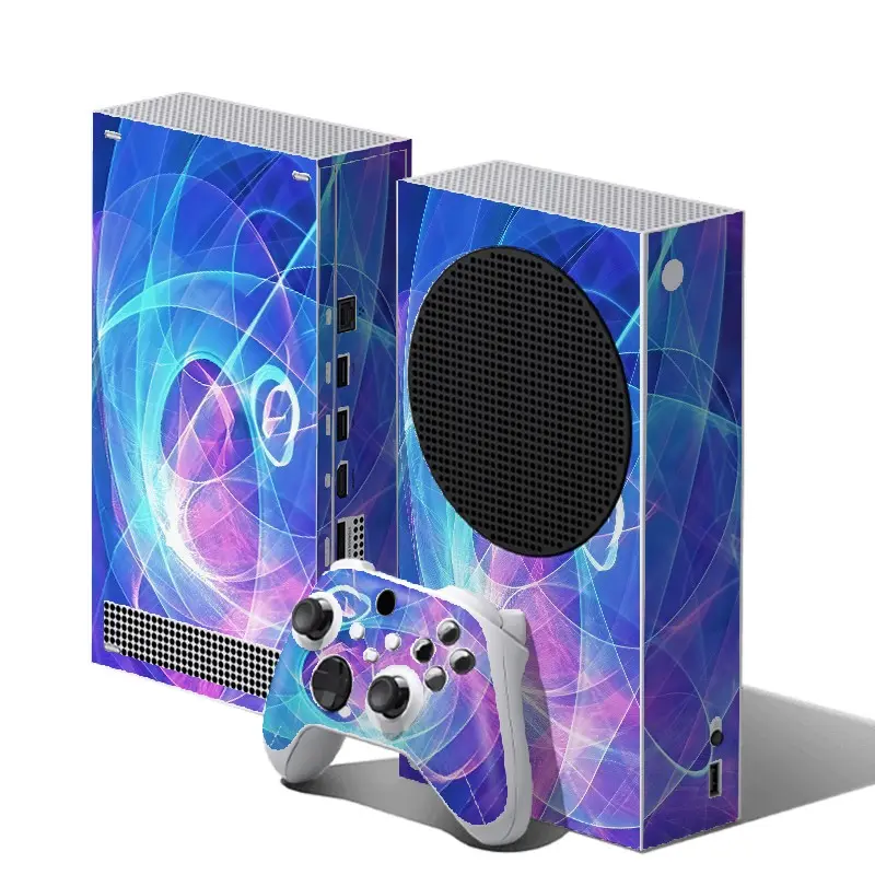 Xbox Series S Sticker Set, Blue Neon Abstract Design, Waterproof Vinyl, Host & Controller Stickers, Easy Removal, Game Console Decor, Aesthetic Stickers