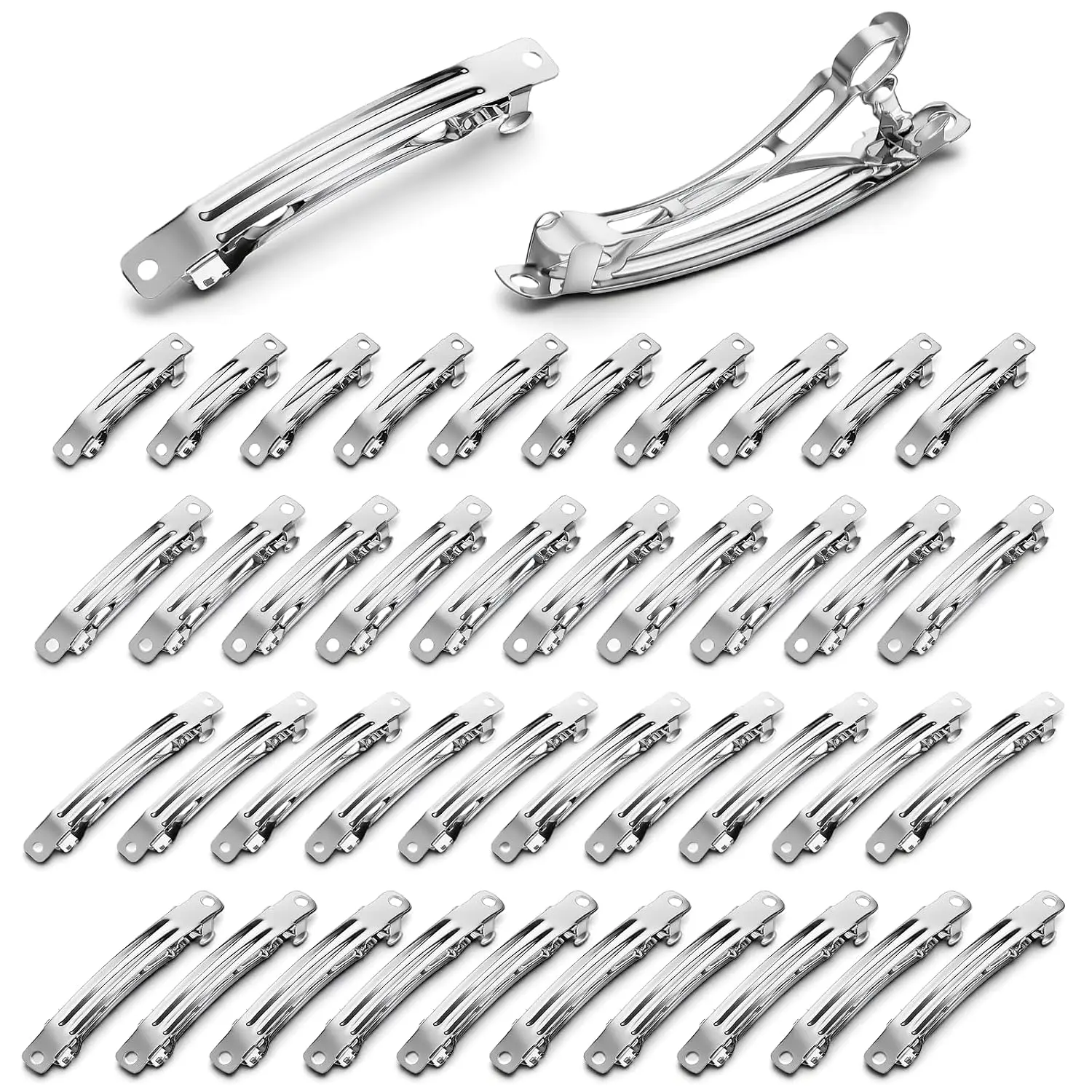 50 count Blank  Barrette 4 Sizes 4/5/6/8cm  Barrette Hair Clips  Automatic Spring Snap DIY Metal Hair Clip for Crafts DIY Hairs Accessories