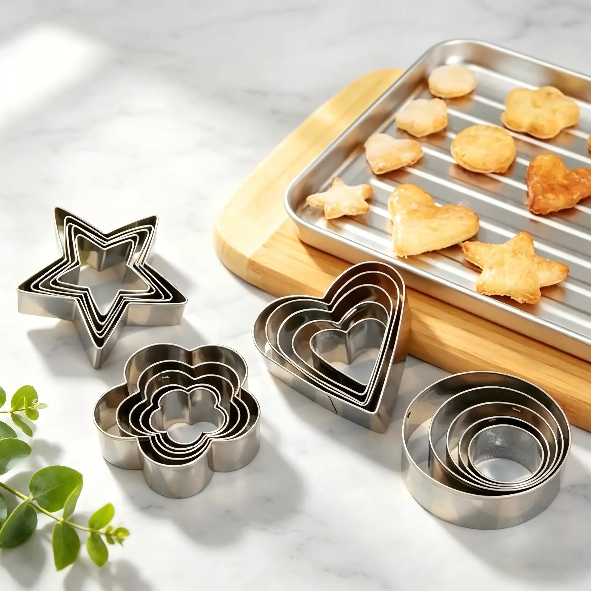 20PCS Cookie & Fruit Cutters Set Stainless Steel Heart Star Flower Unicorn Shapes for Valentine's Day Parties Holidays Cocktail Garnish Easy-to-Use Baking Molds Fondant Vegetables Sandwiches Kitchen Gadgets