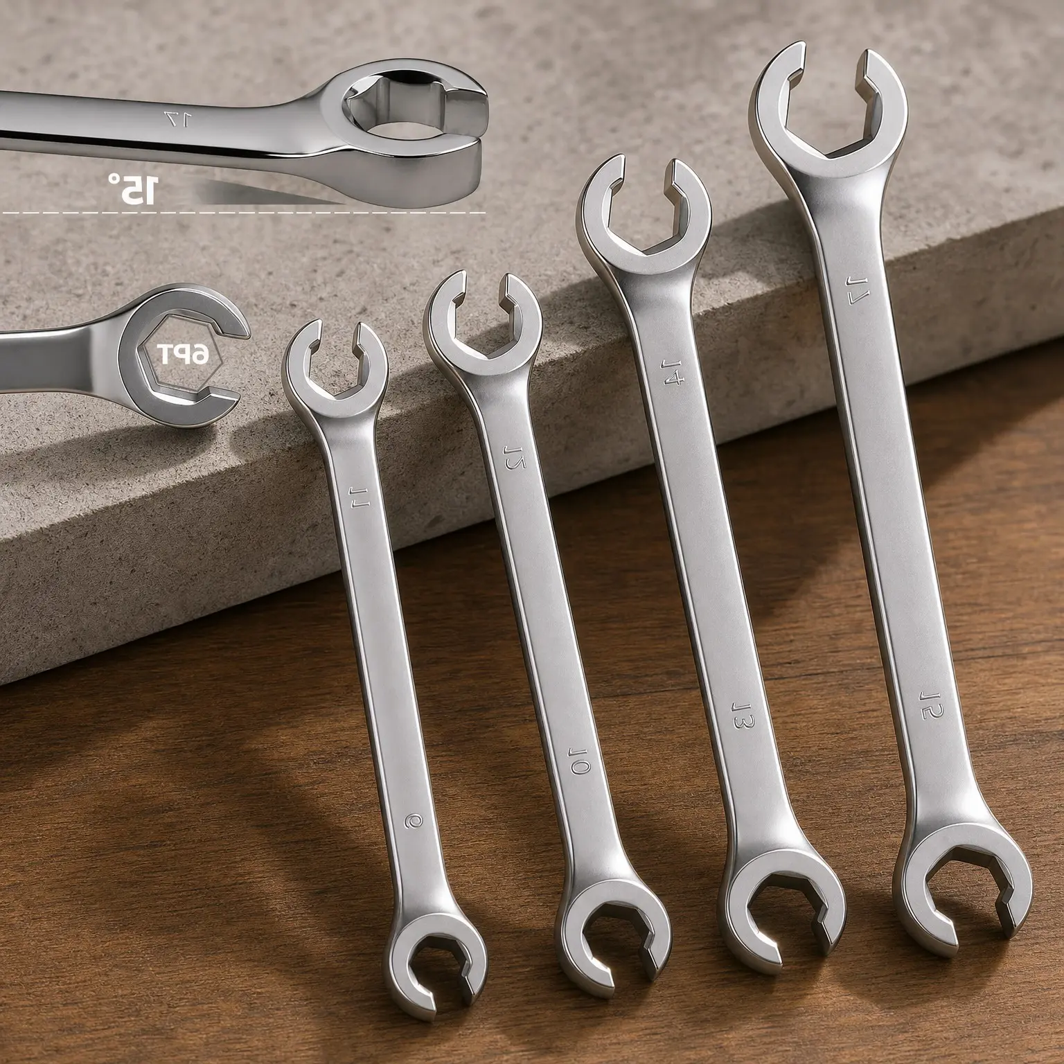 4-Piece Metric Flare Nut Wrench Set, Offset End Spanner 9-17mm, CR-V Steel with Storage Pouch for Fuel Tube, Hose & Transmission Line Repair