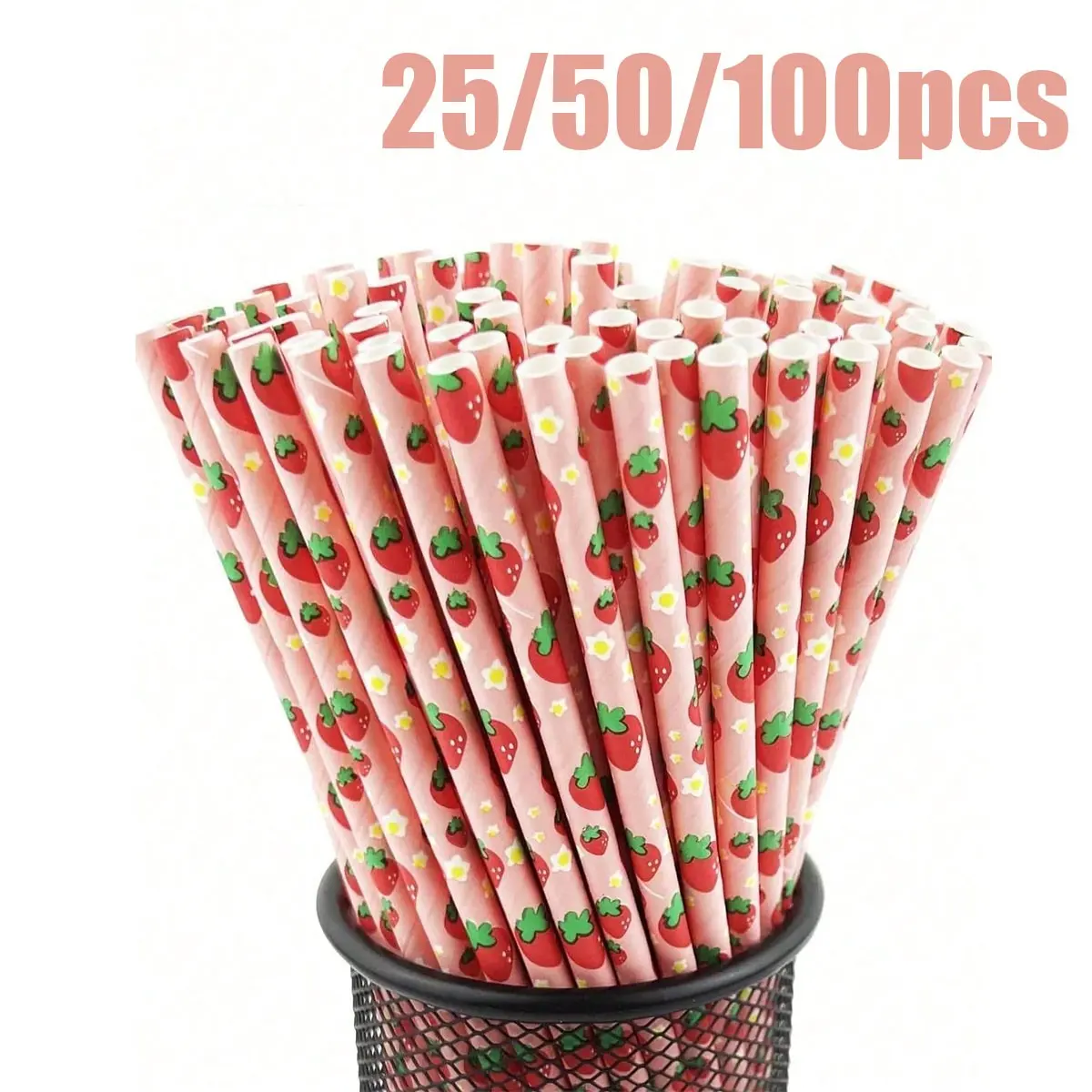 Strawberry Pattern Paper Straws, Colorful Portable Drinking Straws, Party Supplies, Girl Birthday Party, Summer Berry Theme, 25/50/100 Count