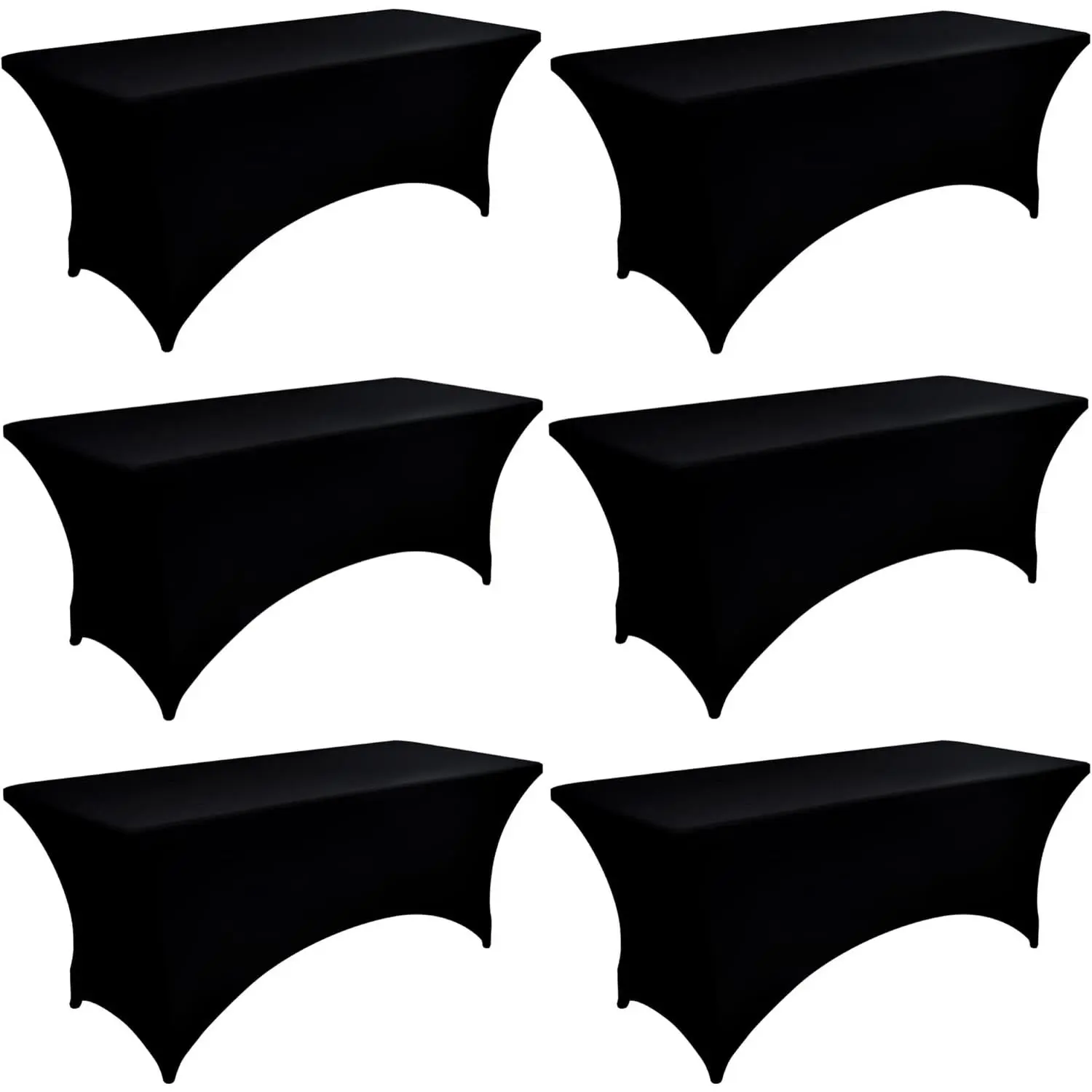 6-Pack 6ft Black Spandex Table Covers for Rectangle Standard Folding Tables - Wrinkle Resistant Stretch Tablecloths - Fitted Table Protector for Parties, Trade Shows, Wedding