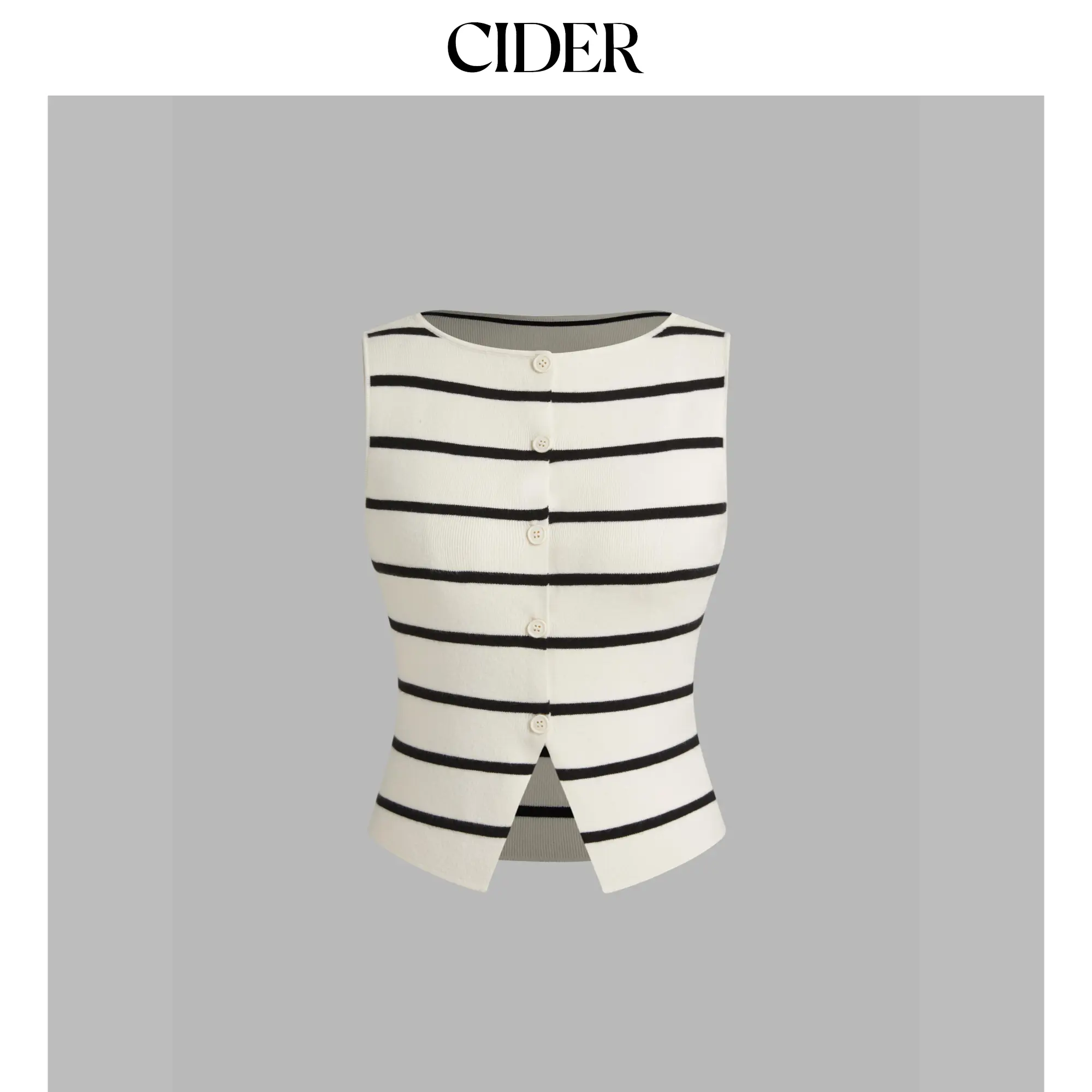 Women's Cider Casual Sleeveless Vest, Knit Boat Neck, Striped, Button Detail, Split Design, Womenswear Tops, Sizes 2-10