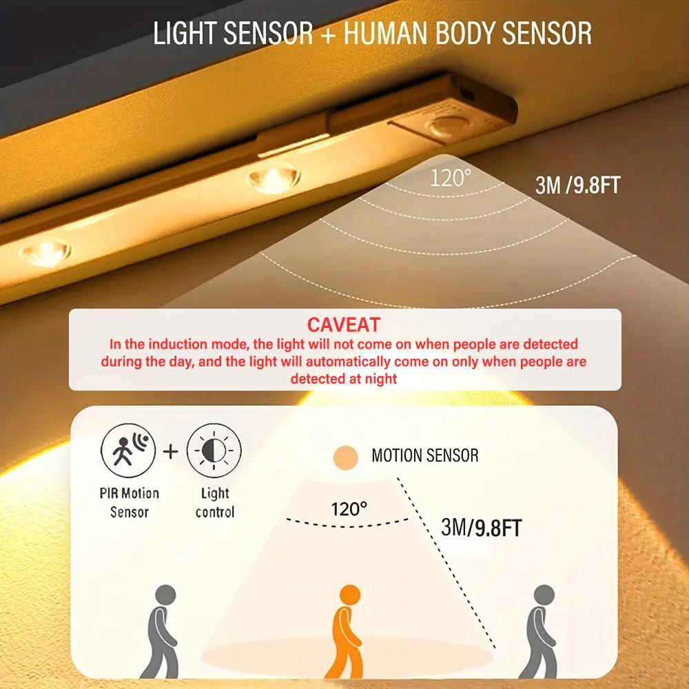 LED Under Cabinet Light with Motion Sensor, 1 Count USB Rechargeable Cat's Eye Ripple Light, Night Light with 3 Color Temperature Stepless Dimming, Motion Sensor Lamp