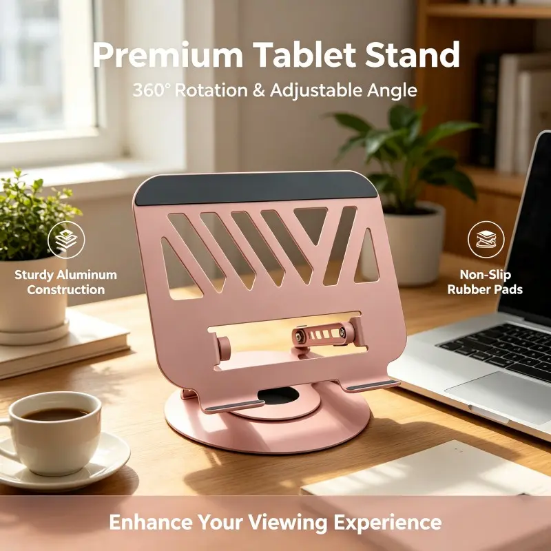Aluminum Laptop Stand, 360° Rotatable, Adjustable Height, 9.65 Inches, Easy Cooling, Suitable for Tablets, Office, Cafe, Bedroom