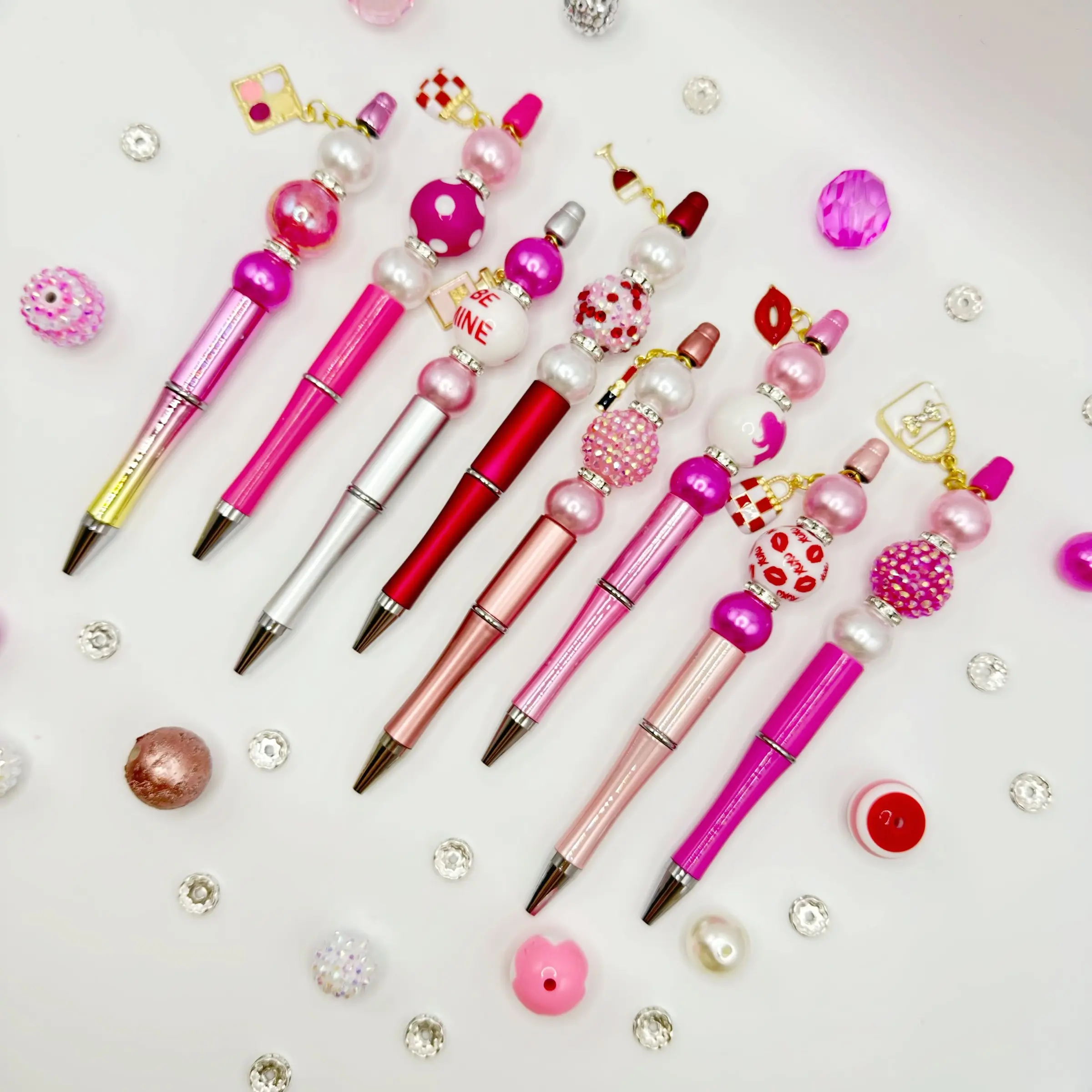8-Piece Women's DIY Bead Pen Set, Includes Spacer Beads, Silicone Beads, Tassels, Charms, Storage Box, Ink Ballpoint Pens, Gift for Girls