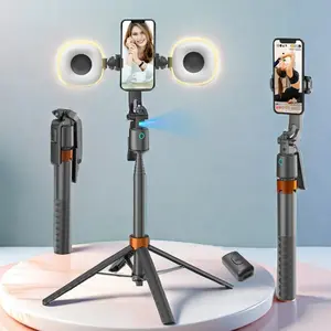 360-degree rotatable selfie stick tripod, rechargeable face-tracking tripod, equipped with 2 fill lights, suitable for live streaming, with remote control tripod, for video recording, content creators, Live streaming accessory, Selfie Accessories