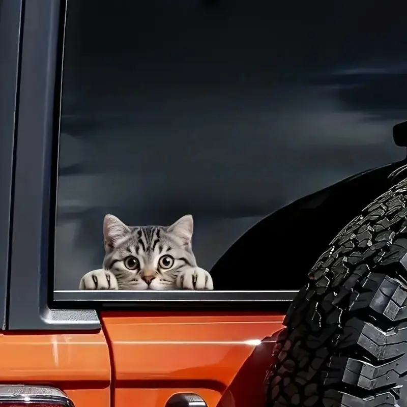 2‑Pack Cute Peeing Tabby Cat Graphic Decal, Universal Waterproof 2D Decorative Sticker For Cars Laptops
