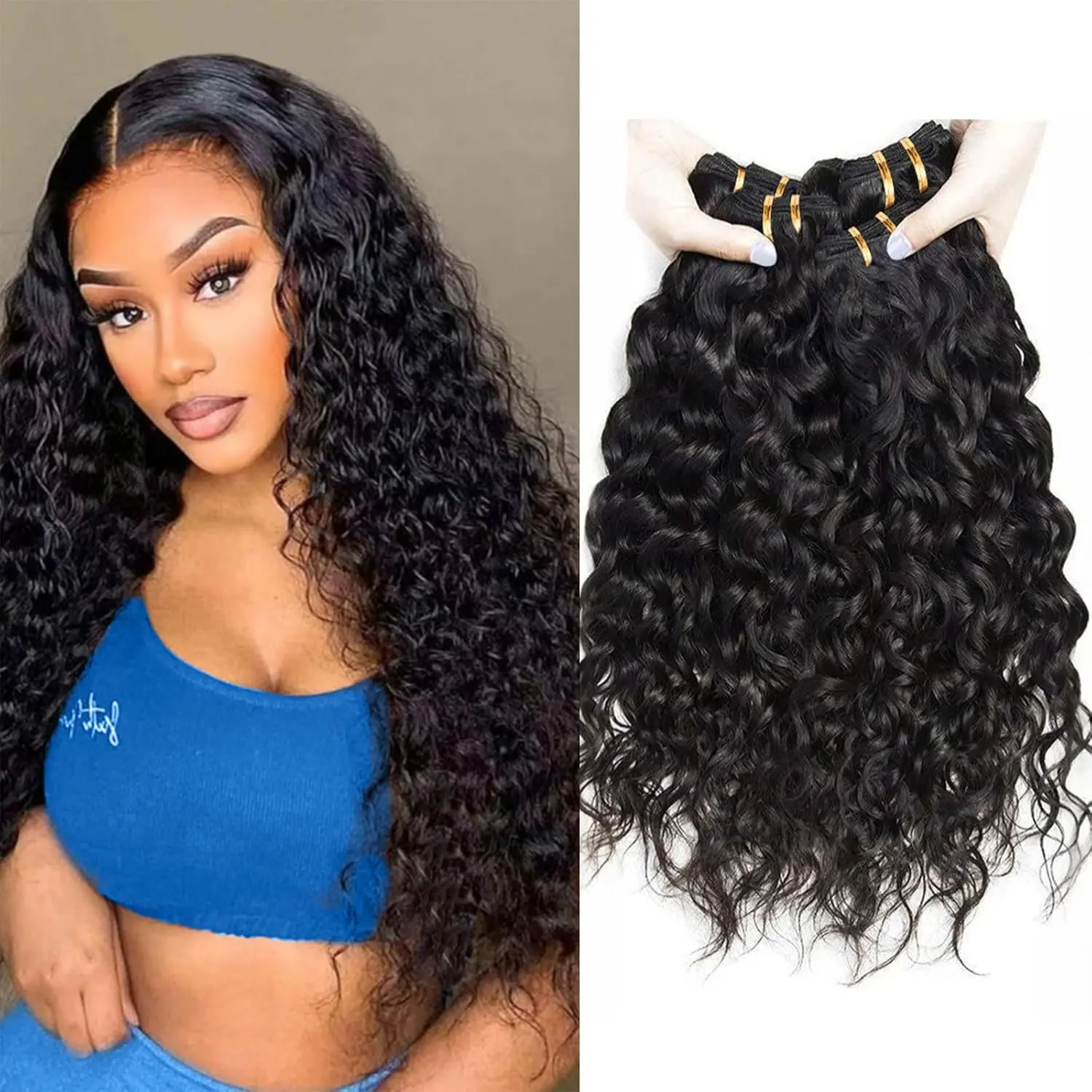Water Wave Bundles Human Hair 300g Wet and Wavy Human Hair Bundles 16A Grade 100% Unprocessed Brazilian Weave 3 Bundles Water Wave Virgin Human Hair Natural Color Hair Extensions Muaby Hair