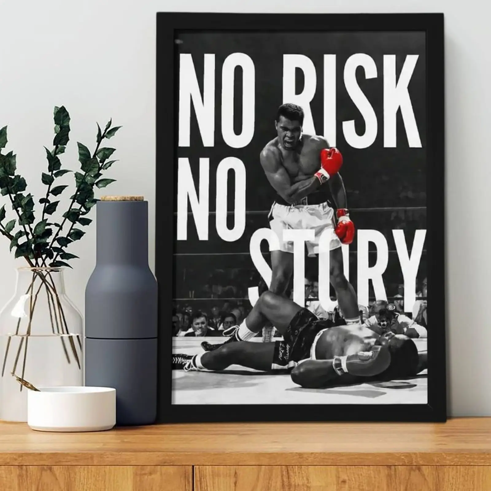 Uhammad Ali World Heavyweight Champion Poster With Inspirational Quote “NO RISK NO STORY” For Studio Room Decor Gifts For Fans