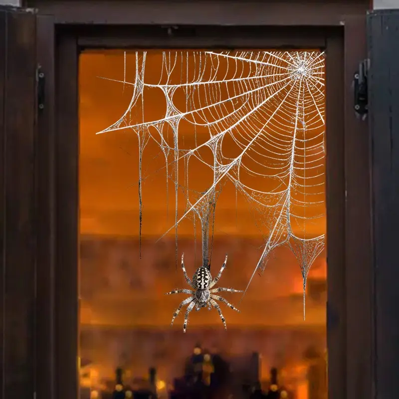 Large Spider Web Window Sticker Decorative Decal PVC Material Easy Installation Halloween Decor for Living Room Bedroom Glass Windows