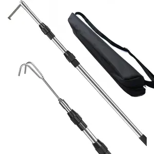 GJANSH 6.5Ft Truck Bed Cargo Retriever, Heavy Duty Pickup Cargo Grabber Reach Pole with Storage Bag, Telescoping Truck Bed Grabber Pole with 2-Style Hooks, Black