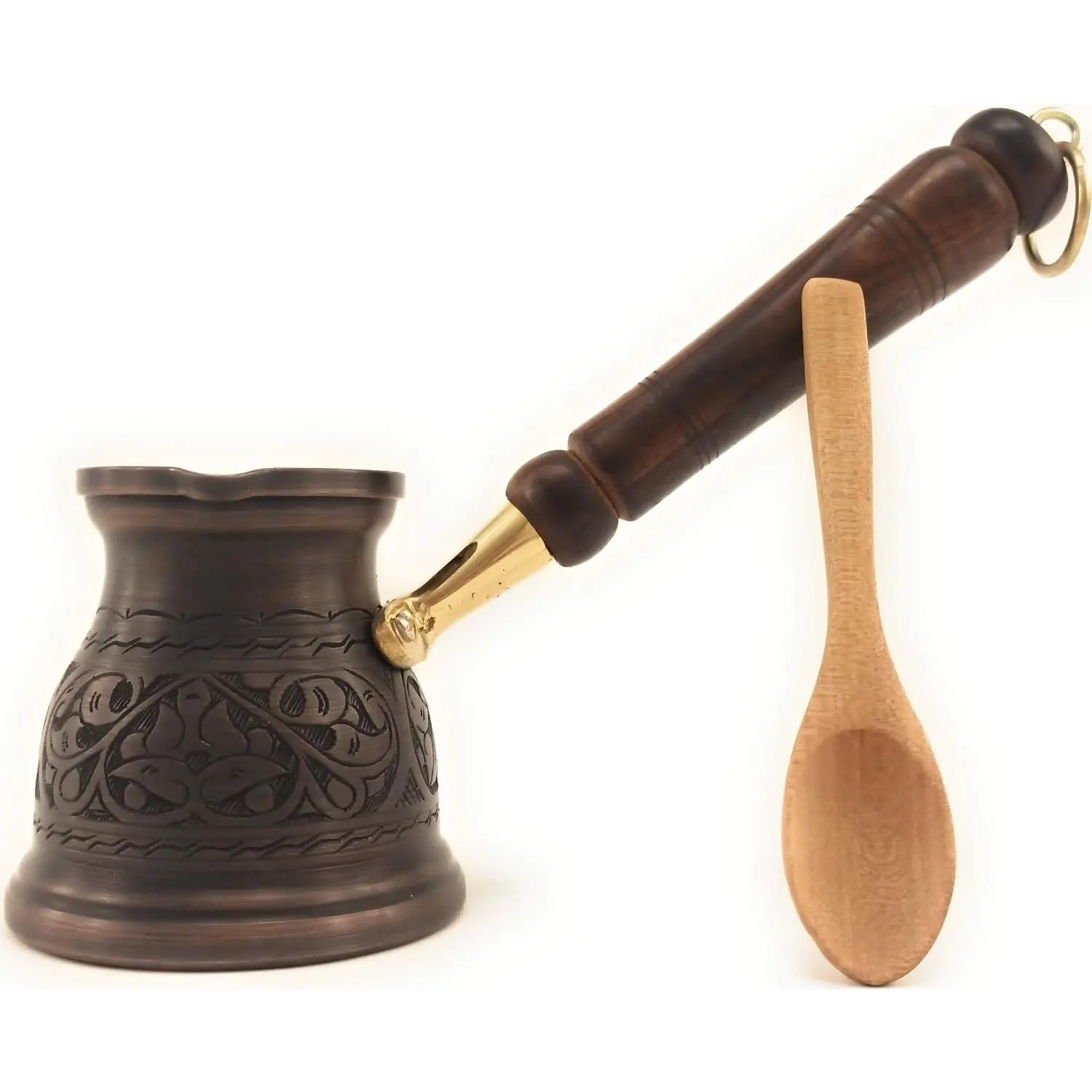 Copper - IST Series (Medium-9.6 fl.oz) Thickest Solid Copper Engraved Turkish Greek Arabic Coffee Pot, Stovetop Coffee Maker, Cezve, Jezve, Jazva, Jazzve, Ibrik, Briki (Antique)