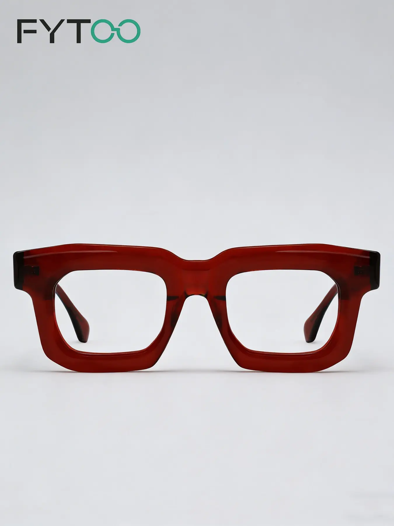Fytoo Bright Wine Square Glasses, Acetate Frame, Trendy Square Frames, Neutral Cool Style, Versatile and Durable, Party Eyewear, Perfect for Street Photography and Gatherings